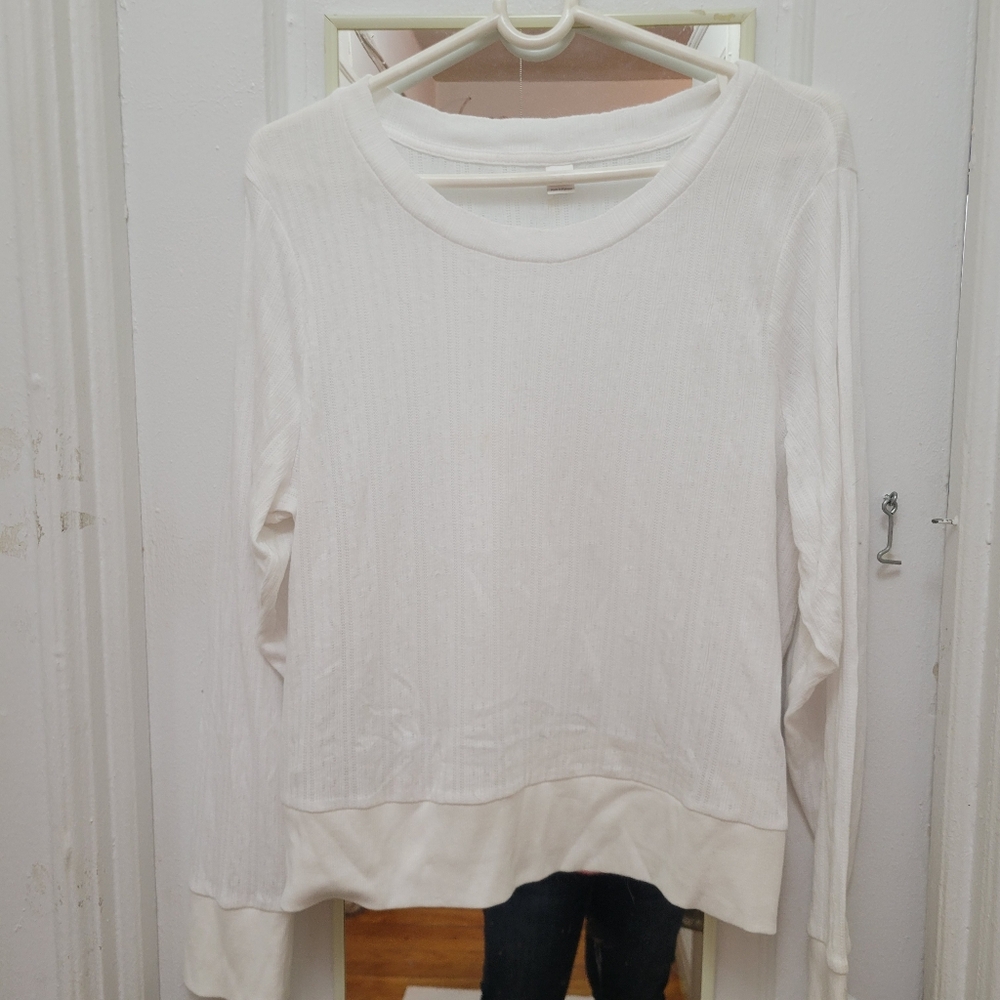 Old‎ Navy White Pointelle Long-Sleeve Top EUC Coastal Grandma Elevated Basic
